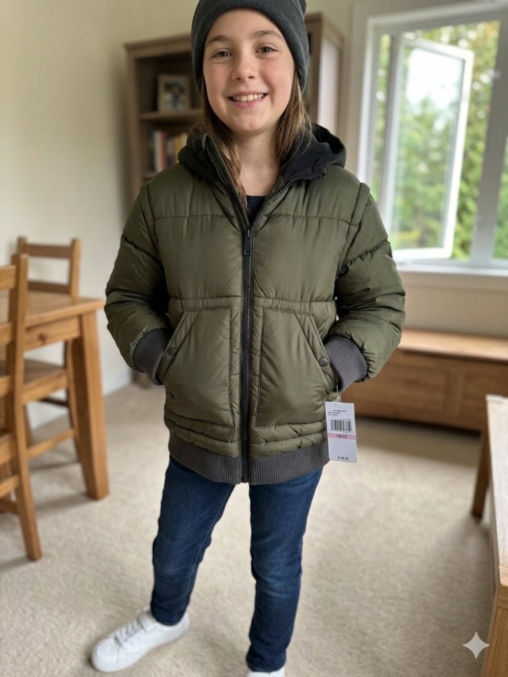 Michael Kors Olive Green Kids Puffer Jacket with Rib Trim
